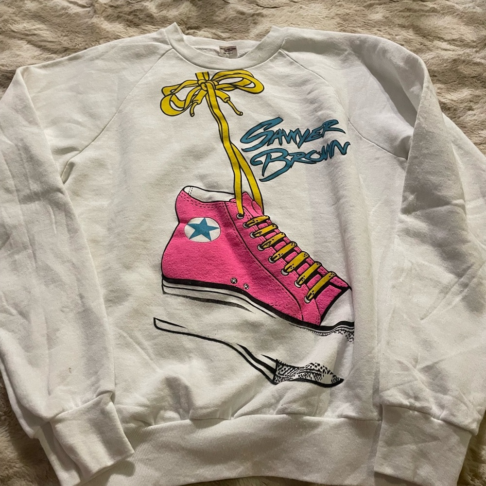 Sawyer Brown White Sweatshirt with Pink Shoe Graphic